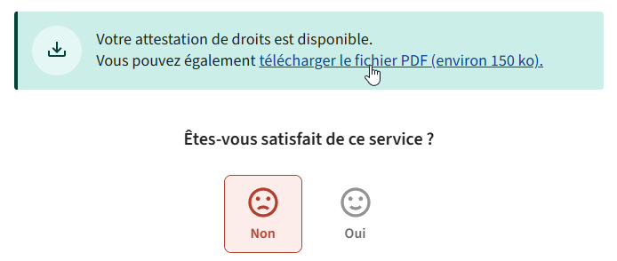 Ameli website, again, with mouse above a link that says "Download the PDF file (about 150 KB)". This one is actually a link but still doesn't behave.