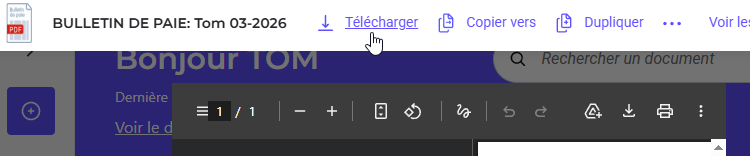 Digiposte website with a PDF file open. Mouse is above Download link. Actually a button.